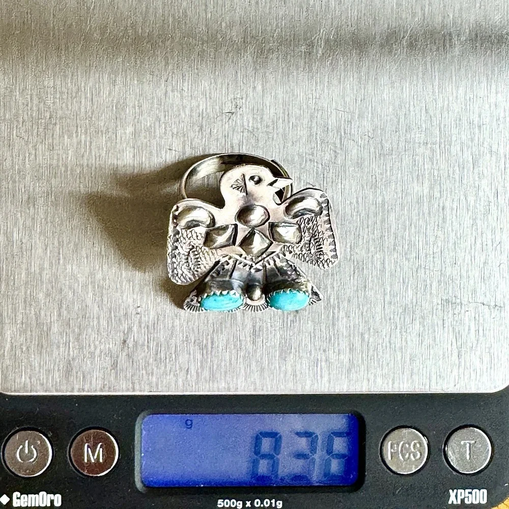 Navajo Thunderbird‎ Ring Turquoise Sz 7 Sterling Signed T Yazzie Native American